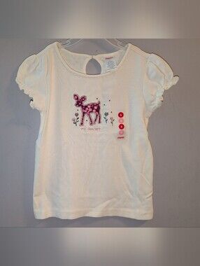 🆕 Gymboree Pretty In Plum "My Dearest" Cream Girls Tee Pink Floral Deer Motif 5